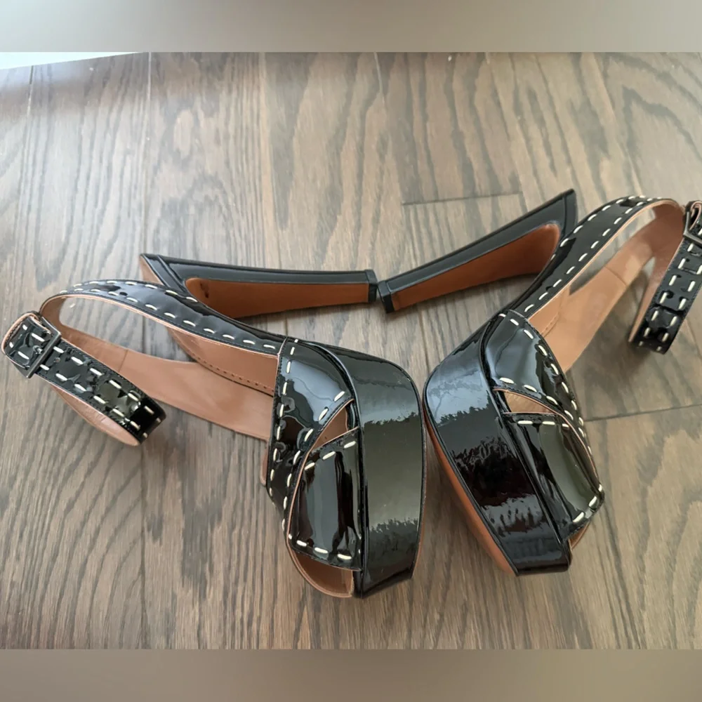 ALAIA Patent Leather Ankle Strap Platform Sandals 37